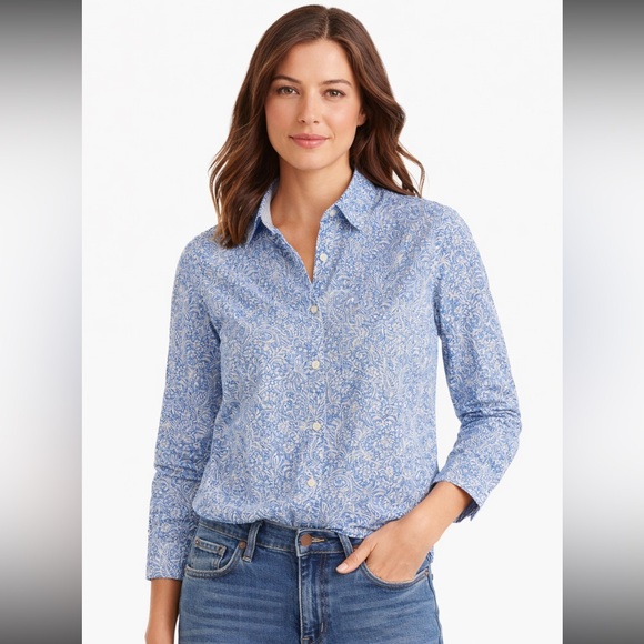 J. McLaughlin Tops - J. McLaughlin Louis 51% Silk Blue & White Paisley Women's Button Down Large EUC